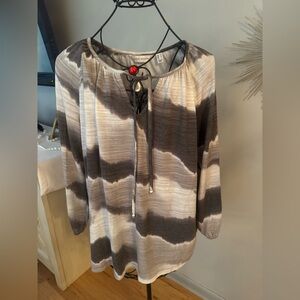 Susan Graver Gray and White Striped Blouse